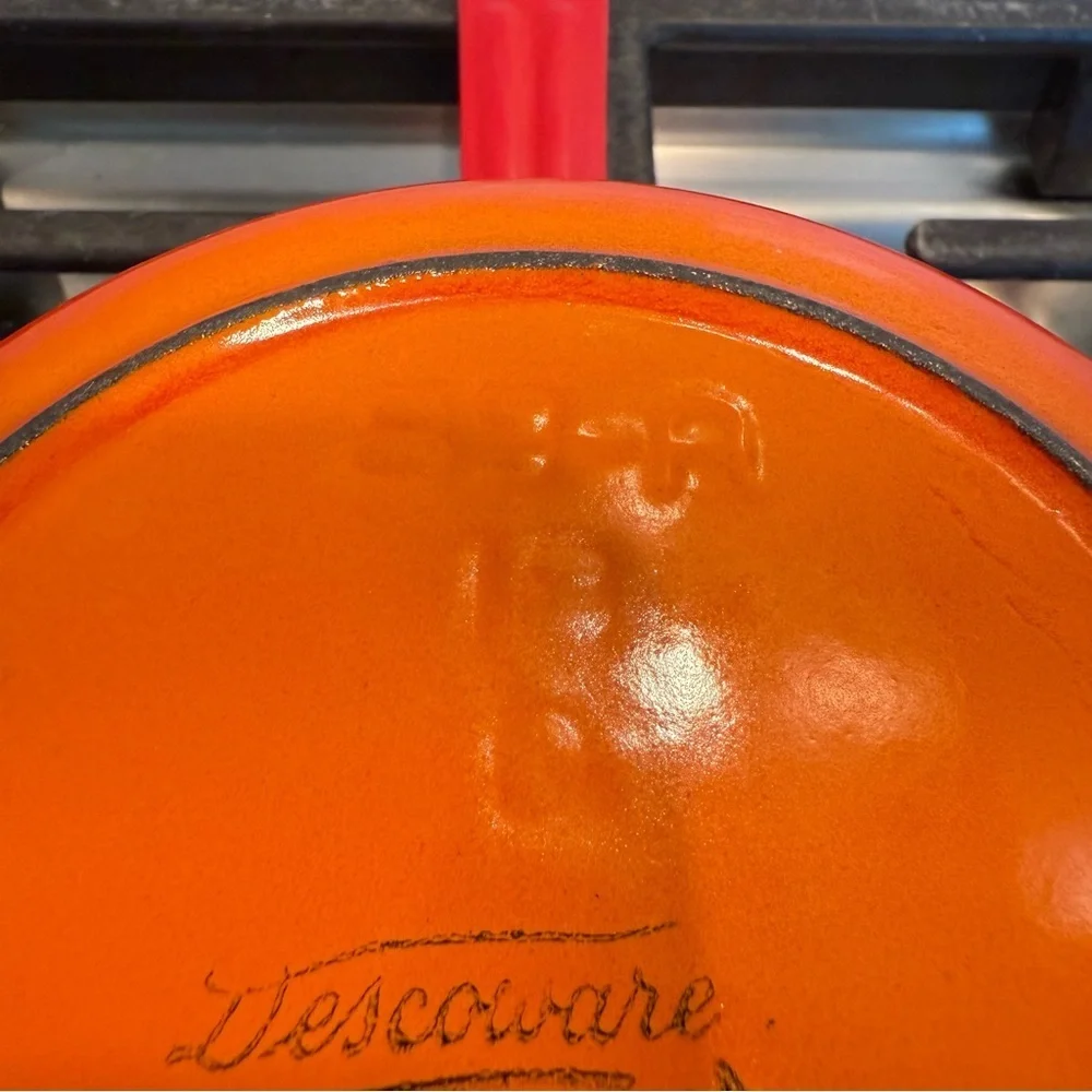 DESCOWARE Vintage 70s Belgium Orange Enamel Cast Iron Sauce Pan‎ Skillet Lid